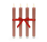 Relaxdays Velas LED, Set de 4, Cera Real, Llama Parpadeante, acanaladas, sin Llama, Rosado Antiguo, 25 x 2 x 2 cm