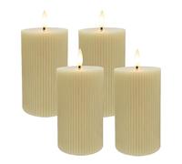 Relaxdays Velas LED, set de 4, HxD: 13 x 7,5 cm, llama parpadeante, cera real, ranuras, velas sin llama, beige