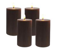 Relaxdays Velas LED, set de 4, HxD: 13 x 7,5 cm, llama parpadeante, cera real, ranuras, velas sin llama, café