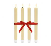 Relaxdays Velas LED Set de 4, Llama Parpadeante, Cera Real, diseño Acanalado, sin Llama, Beige, 25 x 2 cm