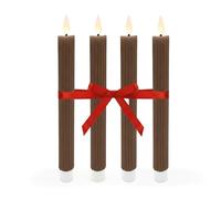 Relaxdays Velas LED, Set de 4, Llama Parpadeante, Cera Real, sin Llama, 25 x 2 cm, Color café
