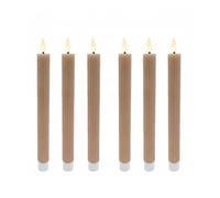 Relaxdays Velas LED, set de 6, 25 x 2 cm (Al x Ø), llama parpadeante, cera auténtica, acanaladas sin llama, mocha-mousse