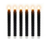 Relaxdays Velas LED, set de 6, 25 x 2 cm, llama parpadeante, cera real, diseño retorcido, sin llama, negras
