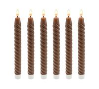 Relaxdays Velas LED, set de 6, Al x Ø: 25 x 2 cm, llama parpadeante, cera real, retorcidas, sin llama, color café