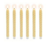 Relaxdays Velas LED, set de 6, HxD: 25 x 2,2 cm, llama parpadeante, cera real, diseño retorcido, sin llama, beige