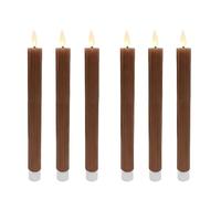 Relaxdays Velas LED, set de 6, HxD: 25 x 2 cm, llama parpadeante, cera real, con estrías, sin llama, color café