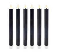 Relaxdays Velas LED, set de 6, HxD: 25 x 2 cm, llama parpadeante, cera real, con estrías, sin llama, negras