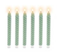 Relaxdays Velas LED, set de 6, HxD: 25 x 2 cm, llama parpadeante, cera real, diseño retorcido, sin llama, salvia