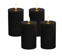 Relaxdays Velas LED sin Llama, Cera Real, Llama Parpadeante, Set de 4, Negras, 13x7.5x7.5 cm
