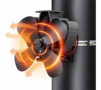 Relaxdays Ventilador chimenea electricidad, 4 aspas, silencioso, negro | Al x An x Pr: 14,8 x 14,5 x 16 cm, aluminio, ventilador de estufa, distribuidor de calor