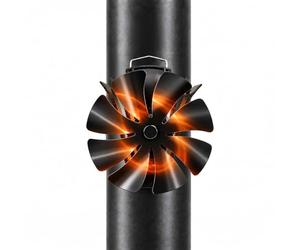 Relaxdays Ventilador para chimenea, 8 aspas, sin cable, magnético, negro | Aluminio, ventilador para horno, con termómetro incluido