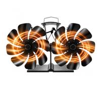 Relaxdays Ventilador para chimenea doble motor, 16 aspas, negro | (Al x An x Fon) : 13,5 x 11 x 25 cm, aluminio, ventilador de chimenea, de funcionamiento autónomo
