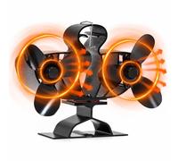 Relaxdays Ventilador para chimenea doble motor, 6 aspas, negro | (Al x An x Fon) : 23 x 9 x 16,7 cm, aluminio, ventilador de estufa, silencioso