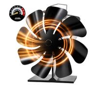 Relaxdays Ventilador para Chimenea térmico, 8 aspas, Negro | (Al x An x Fon) : 17,8 x 11 x 16 cm, aluminio, ventilador de estufa, con termostato incluido.