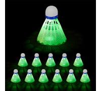 Relaxdays Volantes de Bádminton LED, Pack de 12 Unidades, Plumas Luminosas para Jugar, 8,5 x 6,5 cm, Luz Verde, Blanco, Gomaespuma