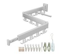 Relaxdays Wall-Mounted Clothes Airer Tendedero de Pared, Plegable y Giratorio, Altura de 12 x 127 x 26 cm, Ahorro de Espacio, Color Blanco, plástico, Acero Inoxidable, Aluminio