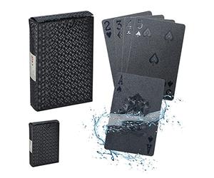 Relaxdays Wasserfeste Pokerkarten 2 Decks Set Cartas de Póker, Impermeables, 2 Barajas de 54 Naipes, Plástico, con Joker, Juego de Póquer, Negro, Aluminio, 9 x 6 x 2 cm