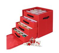 Relaxdays Weihnachtskugel Aufbewahrungsbox Almacenamiento Navidad, 64, 40 x 36,5 x 36,5 cm, poliéster, cartón, Caja de Bolas, Color Rojo, Fieltro, Medium