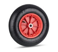 Relaxdays Wheelbarrow Tyre Rueda Carretilla 4.80/4.00-8, Ruedita Neumático Repuesto, Llanta Plástico, Máx. 120kg, con Válvula, Negro/Rojo, Caucho
