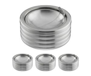 Relaxdays Windaschenbecher im 4er Set Pack 4 Ceniceros con Tapa, Cerrados, Interiores y Exteriores, Acero Inoxidable, Redondos, 7 x 11,5cm, Plateado