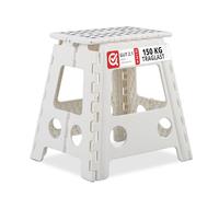 Relaxdays XL Taburete Plegable, Portátil, Escalón Baño, para Niños o Viajes, Resiste hasta 150 kg, 39 x 39 x 32 cm, Blanco, Gomaespuma