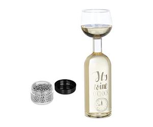 Relaxdays XXL Copa Vino con Botella, Copón de Cristal, Decantador, Regalo Chistoso, Dicho Inglés, 750ml, Transparente, 29,5 x 8,5 cm