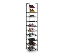 Relaxdays Zapatero 10 Baldas, Estante Zapatos Estrecho, Organizador Calzado Tela y Metal, 175 x 33 x 33 cm, Negro y Gris