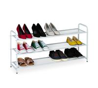 Relaxdays Zapatero, 12 Pares Zapatos, 3 Baldas, 48x100x25,5 cm, Soporte Metal Calzado, Estrecho, para Pasillo, Blanco, Acero
