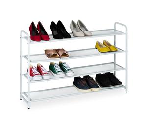 Relaxdays Zapatero, 16 Pares Zapatos, 4 Baldas, 65x100x25,5 cm, Soporte Metal Calzado, Estrecho, para Pasillo, Blanco