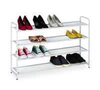 Relaxdays Zapatero, 16 Pares Zapatos, 4 Baldas, 65x100x25, Soporte Metal Calzado, Estrecho, para Pasillo, Blanco, Acero, 48x100x25,5 cm
