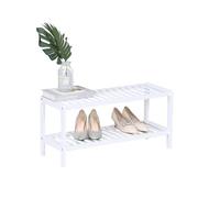 Relaxdays Zapatero, 2 Niveles, 6 Pares, HBT: 33,5 x 70 x 24,5 cm, estantes de Rejilla, bambú Blanco