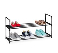 Relaxdays zapatero 2 niveles, sistema de ensamblaje, 38x92x30 cm, negro | Estructura metálica y repisa de tela
