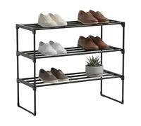 Relaxdays Zapatero 3 Niveles, 55 x 68 x 30 cm, Estructura metálica, baldas de Tela, Negro
