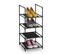 Relaxdays Zapatero 4 Baldas, Estante Zapatos Estrecho, Organizador Calzado Tela y Metal, 72 x 33 x 33 cm, Negro y Gris
