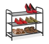 Relaxdays Zapatero, 6 Pares Zapatos, Bambú, 48x60x25 cm, Soporte Metal Calzado, Estrecho, 3 Baldas, para Pasillo, Negro, Acero