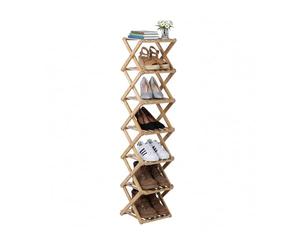 Relaxdays Zapatero, 7 baldas, Plegable para Pasillo y Dormitorio, 125×28×28 cm (Alto×Ancho×Fondo), bambú, Natural
