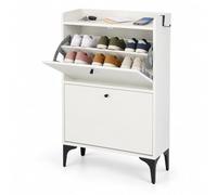 Relaxdays, Zapatero abatible de 2 Compartimentos, 100x24x60 cm | Estantería con protección antivuelco, para el pasillo, zapatero, blanco