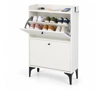 Relaxdays Zapatero abatible estrecho, 2 compartimentos, blanco/negro | 8-12 pares, 102 x 80 x 24 cm, con antivuelco