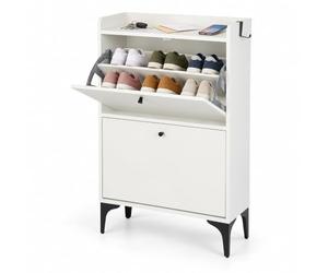 Relaxdays Zapatero abatible estrecho, 2 compartimentos, blanco/negro | 8-12 pares, 102 x 80 x 24 cm, con antivuelco