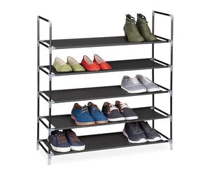 Relaxdays Zapatero Abierto, 5 Estantes, Estantería para 20 Pares de Zapatos, Metal, 90,5 x 87 x 29,5 cm, Negro