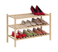 Relaxdays Zapatero Apilable 18 Zapatos, Bambú, 46,5 x 68 x 28 cm, 3 Baldas, Compacto, Mueble Calzado Pasillo, Natural
