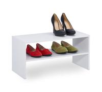 Relaxdays Zapatero Apilable para 4 Pares de Zapatos, 29,5x60x29,5 cm, Compacto, 2 Baldas, Mueble Calzado Pasillo, Blanco, Tablero de Fibras