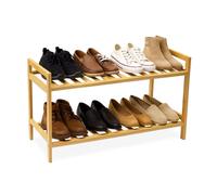 Zapatero Relaxdays, HxBxT: 40 x 69 x 27 cm, bambú, 2 Niveles, para 6 Pares de Zapatos, Estante apilable, Color Natural