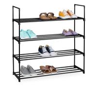 Relaxdays Zapatero apilable metálico, repisas plásticas, Estrecho, Negro 72x92x30 cm