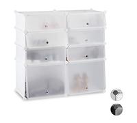Relaxdays Zapatero Bajo Modular con 8 Compartimentos, Plástico, Blanco, 91 x 94,5 x 36.5 cm