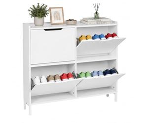 Relaxdays Zapatero basculante Estrecho, 4 Compartimentos, Blanco | 16 zapatos, 90 x 100 x 19 cm