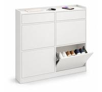 Relaxdays Zapatero basculante estrecho, blanco | 4 compartimentos y 2 repisas, 8-10 pares, 95 x 98 x 19 cm, antivuelco