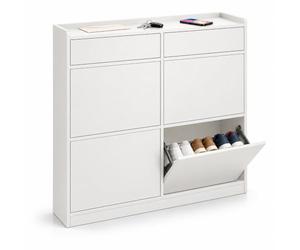 Relaxdays Zapatero basculante estrecho, blanco | 4 compartimentos y 2 repisas, 8-10 pares, 95 x 98 x 19 cm, antivuelco