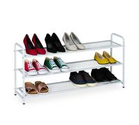 Relaxdays Zapatero, 12 Pares Zapatos, 3 Baldas, 48x100x25,5 cm, Soporte Metal Calzado, Estrecho, para Pasillo, Blanco