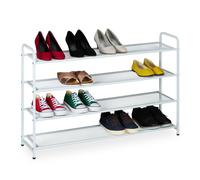 Relaxdays Zapatero, 16 Pares Zapatos, 4 Baldas, 65x100x25,5 cm, Soporte Metal Calzado, Estrecho, para Pasillo, Blanco
